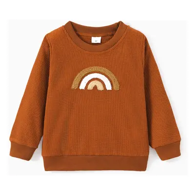 Toddler Girl/Boy Rainbow Embroidered Waffle Sweatshirt