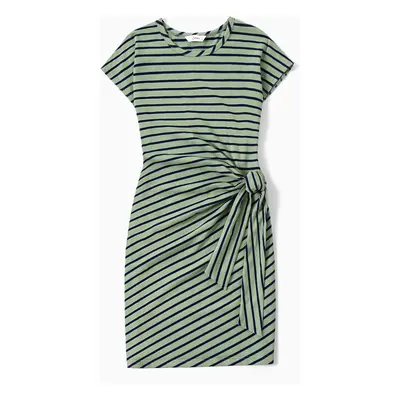 Family Matching Stripe Colorblock Tee and H-Line Side-Tie Dress Sets