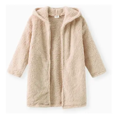 Kid Boy/Kid Girl Solid Color Hooded Fuzzy Coat Jacket