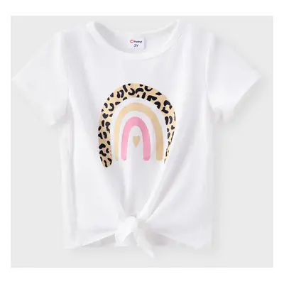 Toddler Girl Rainbow Print Tie Knot Short-sleeve Tee