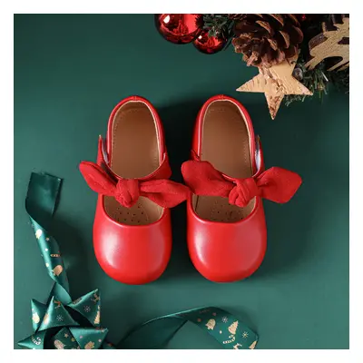 Christmas Toddler / Kid Bow Decor Red Flats