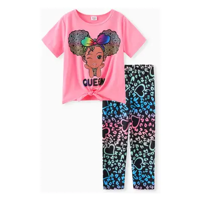 Childlike 2pcs Character Print Set in Cotton-Like Stretch Fabric for Girls