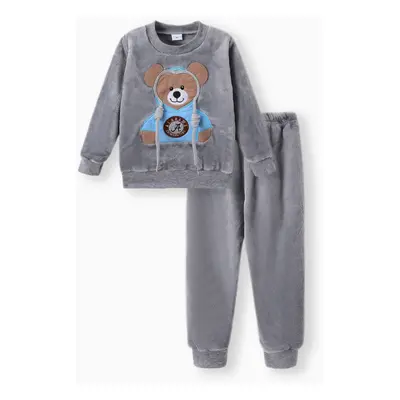 Toddler Teddy Bear Applique Long-sleeve Flannelette Set