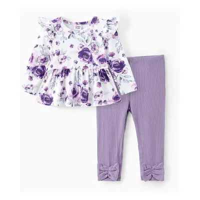 Baby Girl Clothes 2PCS Sweet Big Flower Flutter Sleeve Set