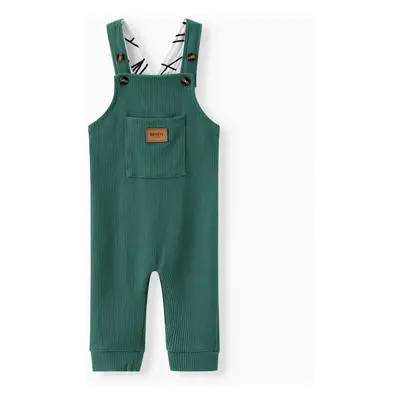 Baby Boy Waffle Letter Patched Pocket Front Overalls