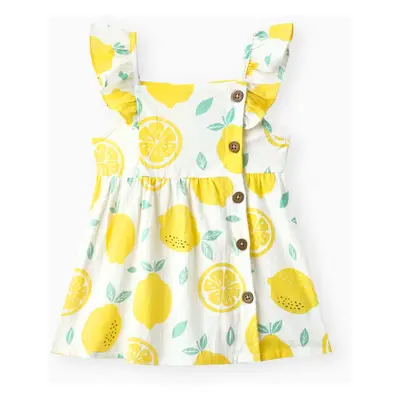 1pc Baby Girl Plaid&Lemon&Fruit Sweet Dress