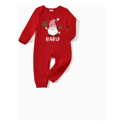 Family Matching Solid Color Santa&Letters Print Long Sleeve Cotton Tops