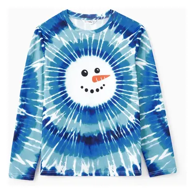 Christmas tops Family Matching Blue Tie-Dye Snowman Long Sleeves Sweatshirt/Romper