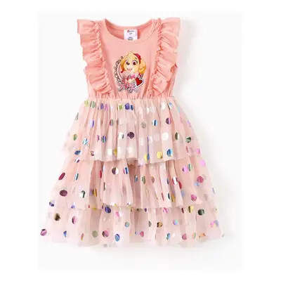 PAW Patrol Toddler Girl Cotton Ruffled Polka dots Layered Mesh Splice Sleeveless Dress