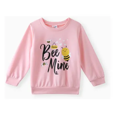 Toddler Girl Letter Bee Print Casual Pullover Sweatshirt