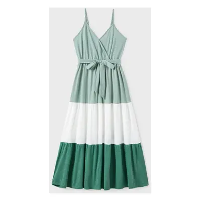 Family Matching Sets Color Block Tee and Wrap Front Pleated Dress with Hidden Snap Button