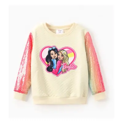 Barbie Toddler/Kid Girl 1pc Character Heart Embroidered Gradient Sequin Long-sleeve Sweatshirt