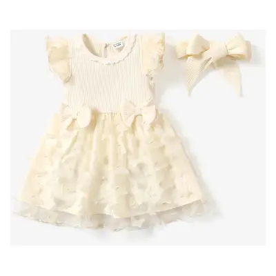 Baby Girl Sweet Mesh Splice Dress with Headband