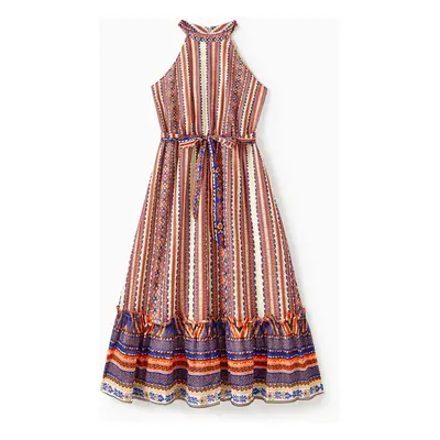 Mommy and Me Vertical Stripe Boho Style Ruffle Hem Dress