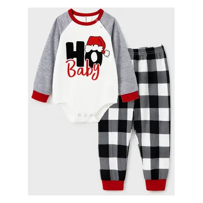 Christmas Pajamas Family Matching Raglan Sleeves Top Plaid Pants PJs Sets