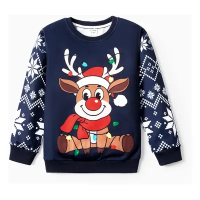 Reindeer Sweatshirt Christmas Matching Family Outfits Red&Blue Colors (Long Sleeves)