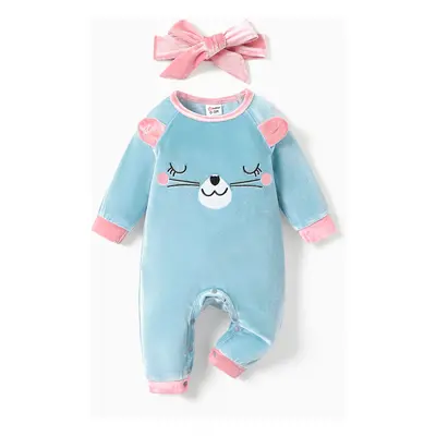 2pcs Baby Girl Cat Embroidery 3D Ear Splice Long-sleeve Set