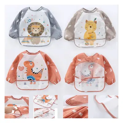 Baby Cartoon Animal Long Sleeve Bibs Waterproof Reversible Bandana Bibs Children Eating Drawing 