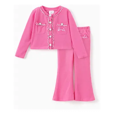 Barbie Outfits Toddler/Kid Girl 2pcs Cotton Knitted Pearl Button Cardigan And Flared Pants Set