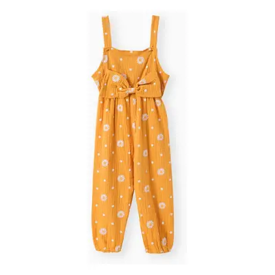 Toddler Girl 100% Cotton Floral Print Bowknot Design Sleeveless Jumpsuit