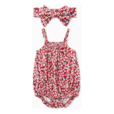 All Over Red Floral Print Spaghetti Strap Drawstring Ruched Bodycon Dress for Mom and Me