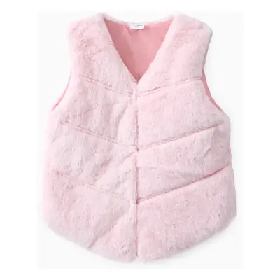 Toddler Girl Trendy Button Design Fuzzy Faux Fur Vest Coat