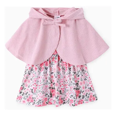 Baby Girl 2pcs Solid Cardigan and Floral Print Dress Set