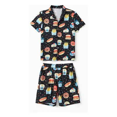 Family Matching Allover Cartoon Snack Graphics Pajamas Sets