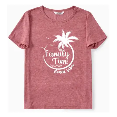 Family Matching 95% Cotton Short-sleeve Coconut Tree & Letter Print T-shirts