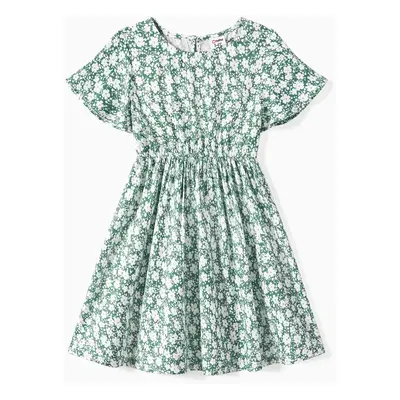 Family Matching Allover Floral Print Short-sleeve Dresses and Color Block Tops Sets