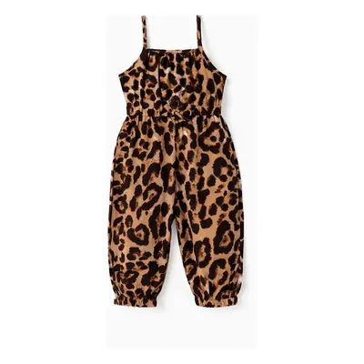 Toddler Girl Leopard Print Bowknot Design Slip Jumpsuits