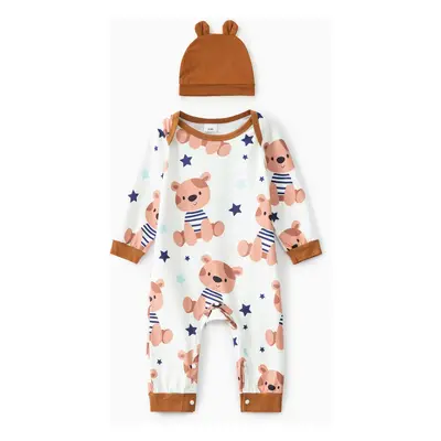 Baby Boy 2pcs Bear Style Printed Jumpsuit with Ear Hat