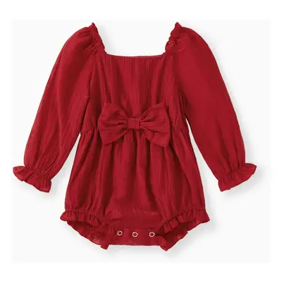 Family Matching Sets Red Ribbed Cardigan or Long Sleeves Bow Detail Shirred Back Tiered Dress