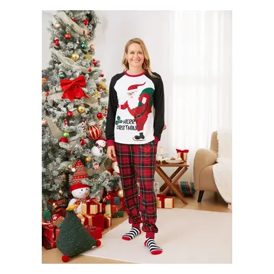 Christmas Family Raglan Sleeves Funny Santa Graphic Plaid Pants Pajamas Sets with Drawstring and