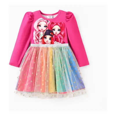 Rainbow High Toddler/Kid Girl 1pc Bella/Ruby/Violet Character Long-sleeve Gradient Print Mesh Dr