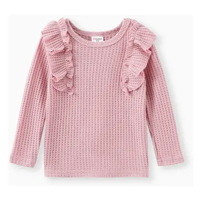 Toddler Girl Ruffled Waffle Solid Long-sleeve Tee