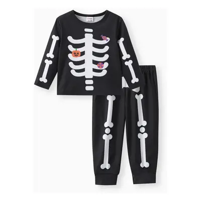 Baby/Toddler Boy/Girl 2pcs Halloween Skeleton Print Sweatshirt and Pants Set