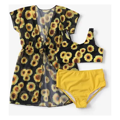 Kid Girl 3pcs Sunflower Bandage Tight Swimsuits Set