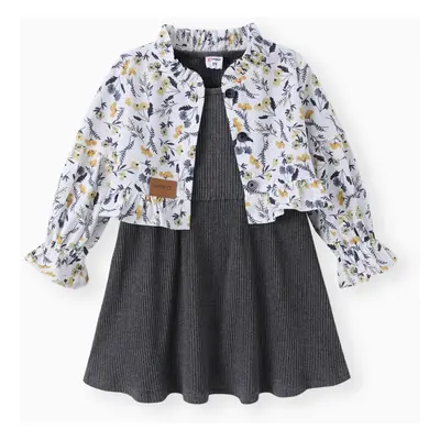 Toddler Girl 2pcs Floral Print Jacket and Dress Set