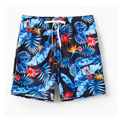 Family Matching Floral Drawstring Swim Trunks or Mesh Cross Strap One-Piece Swimsuit