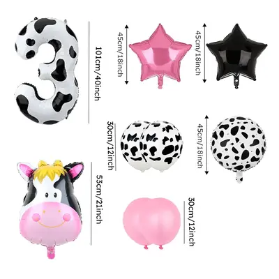 9 Piece Birthday Party Pink Cow Print Latex Balloon Set with Foil Balloons