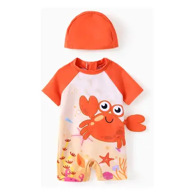 Baby Boy 2pcs Marine Shark Print Swimsuit with Swimming Cap