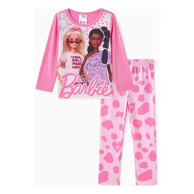 Barbie 2pcs Toddler Girl Character Print Long-sleeve Tee and Allover Print Leggings Set