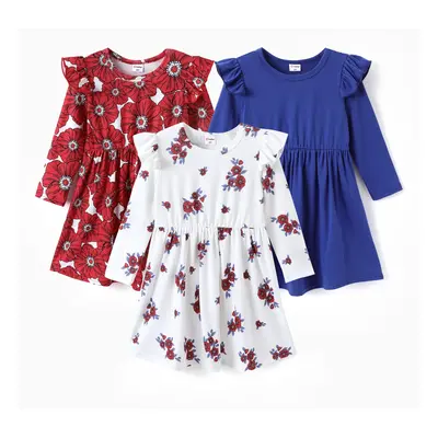 3-Pack Toddler Girl Floral Print Flutter-sleeve Dress