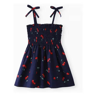 Baby Girl 100% Cotton Allover Cherry Print Shirred Strappy Dress