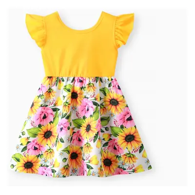 Kid Girl Floral Splice Dress with fly sleeve