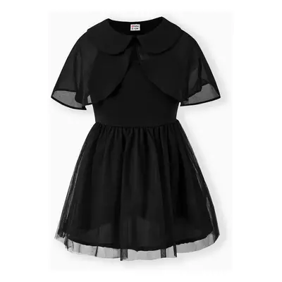 Halloween Family Matching Sets Black Boo Print Polo Shirt or A-Line/Tulle Strap Dress Set with C