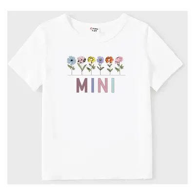 Mother's Day Mommy and Me Flower Pattern Letter Print Short Sleeves Tops