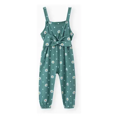 Toddler Girl 100% Cotton Floral Print Bowknot Design Sleeveless Jumpsuit