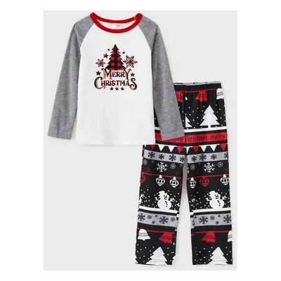 Christmas Tree Snowflake and Letters Print Grey Family Matching Long-sleeve Pajamas Sets